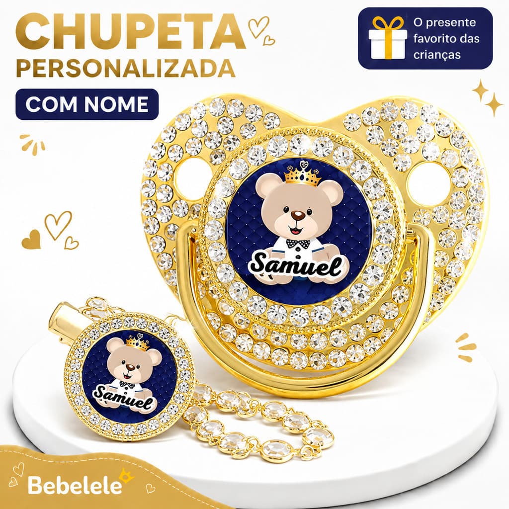 Chupeta de bebê, personalizada com nome/foto, inclui prendedor de chupeta e corrente  chupeta personalizada