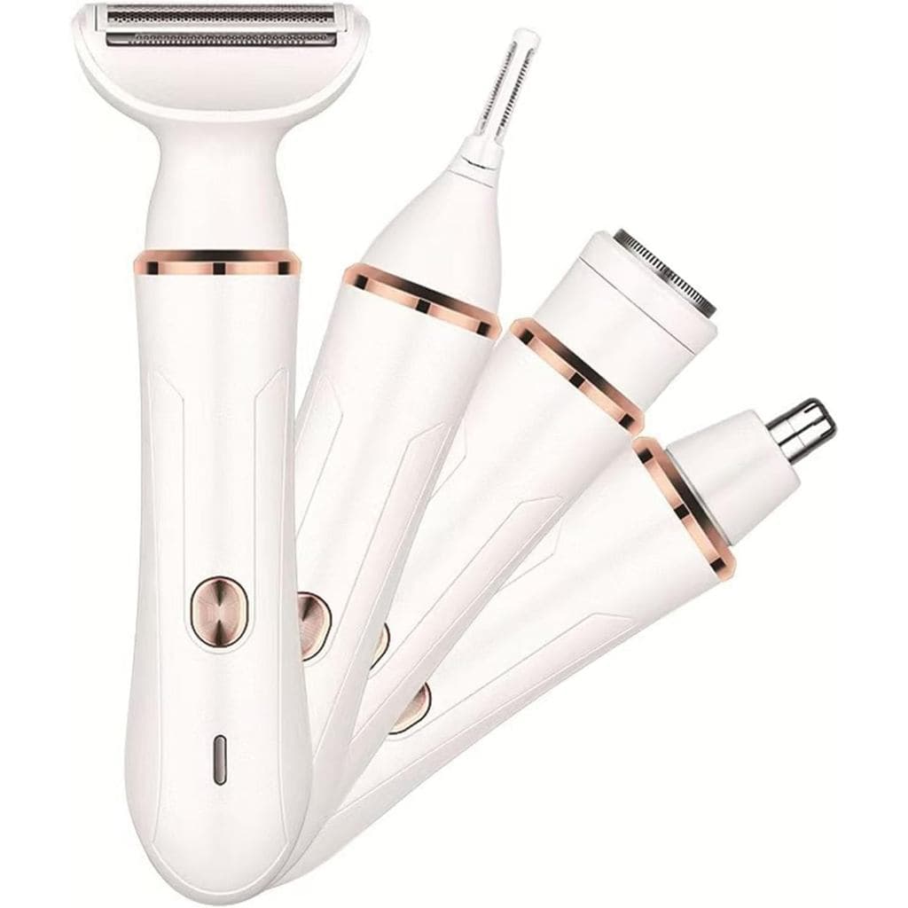 Aparelho de Barbear Elétrico para Mulheres, Aparador de Pelos Faciais e Corporais 4 em 1 com Cabeçotes para Rosto, Nariz