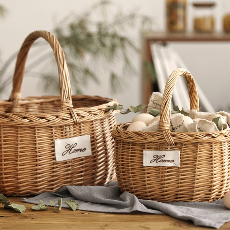 Cesta de piquenique de vime tecido cesta de flores portátil de bambu colheita de frutas cesta de ovo tecido de bam