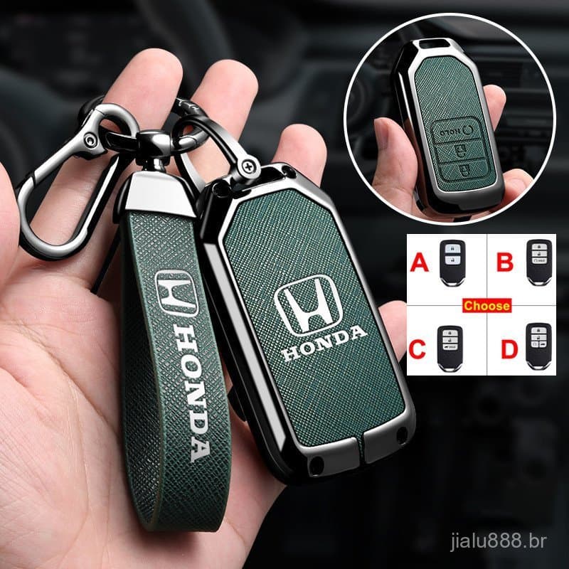 [Pronto para Entrega] Capa de Chave em Liga de Zinco e Couro para Honda WRV CRV City Civic FC Brv Accord HRV Jazz com 2/