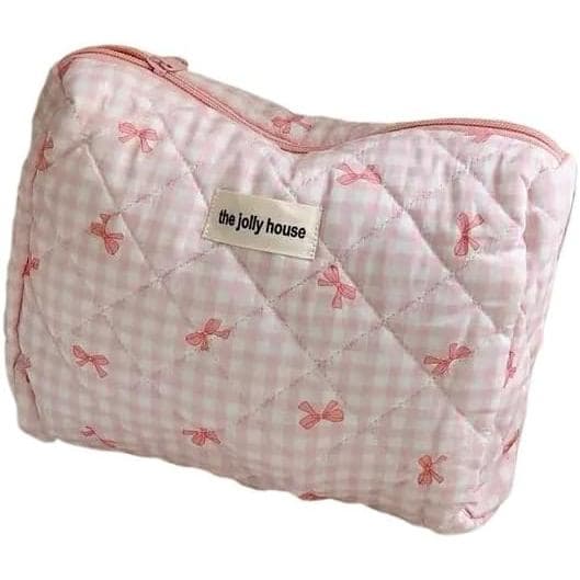 Bolsas de Cosméticos Femininas Fofas, Bolsa de Maquiagem Estilo Preppy Fairycore, Bolsa de Higiene com Estampa de Laço A
