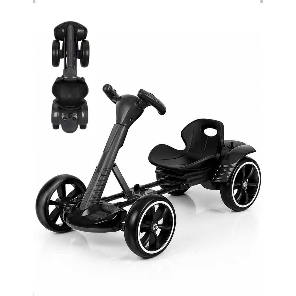 Kart Elétrico Infantil 6V Dobrável Preto Assento Ajustável LED Sons Bateria Recarregável