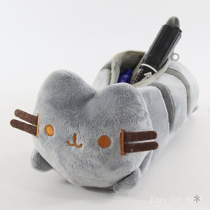 Estojo de Gato Cinza Gordo de Anime - Necessaire Escolar para Crianças, Presente Fofo