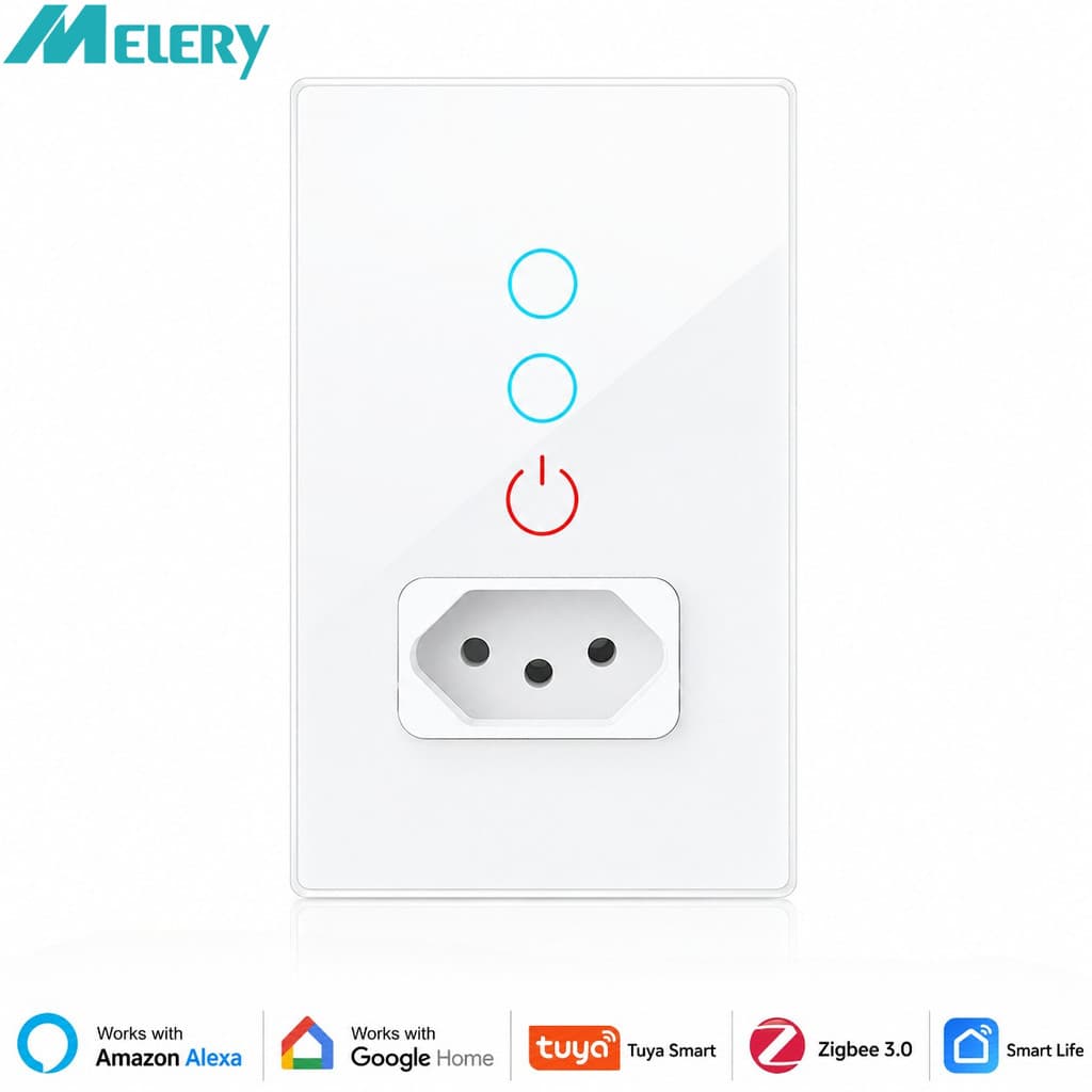 Melery Zigbee Tuya Inteligente Brasil Interruptor De Luz 10A Tomada Parede Painel Vidro Toque Remoto Por Alexa Google Ca