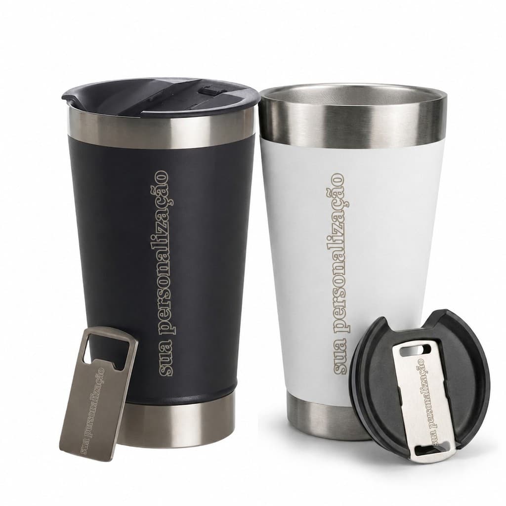 Copo Térmico Personalizado Tampa Com Abridor Gravação a Laser 473ML