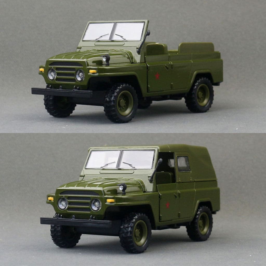 Shenghui 1:24 Beijing 212 Jeep Militar Clássico Off-Road, Modelo de Carro de Liga Metálica com Som, Luz e Ação de Retraç