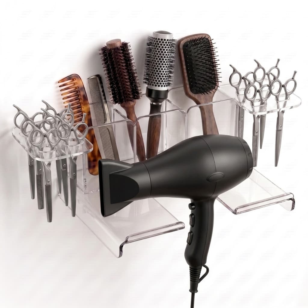 Suporte Porta Secador Barbearia Tesouras Cabelo Organizador Escova Pente Parede Parede