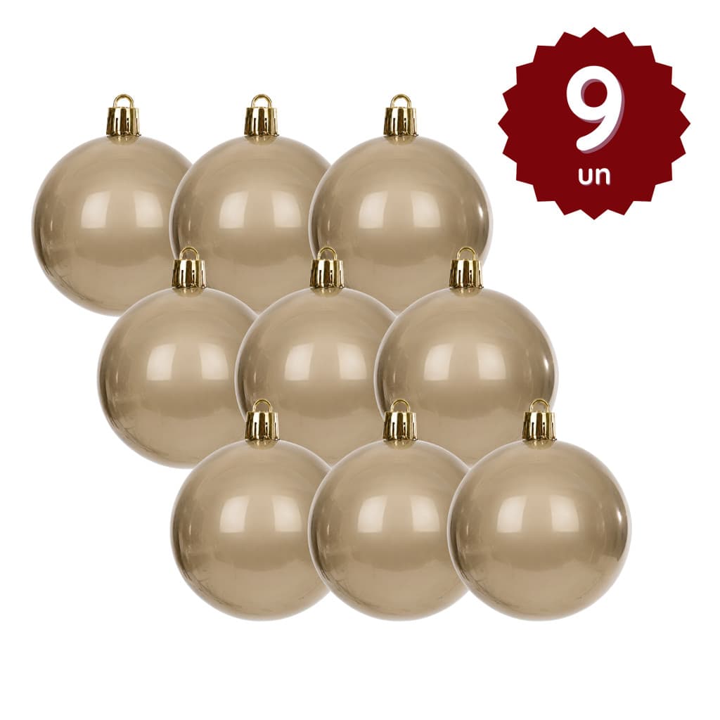 Kit 9 Bolas Natal Champanhe Perolada 6cm Enfeite Árvore Natalina Decoração Luxo Brilho Florarte