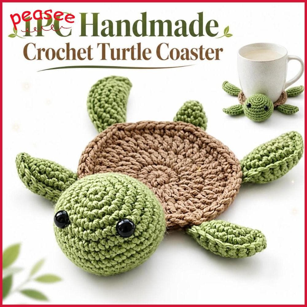 [PEASEE] Porta-Copos De Tartaruga De Crochê , Tapete De Copo De Malha Feito À Mão Em Formato De Animal , Antiderrapante