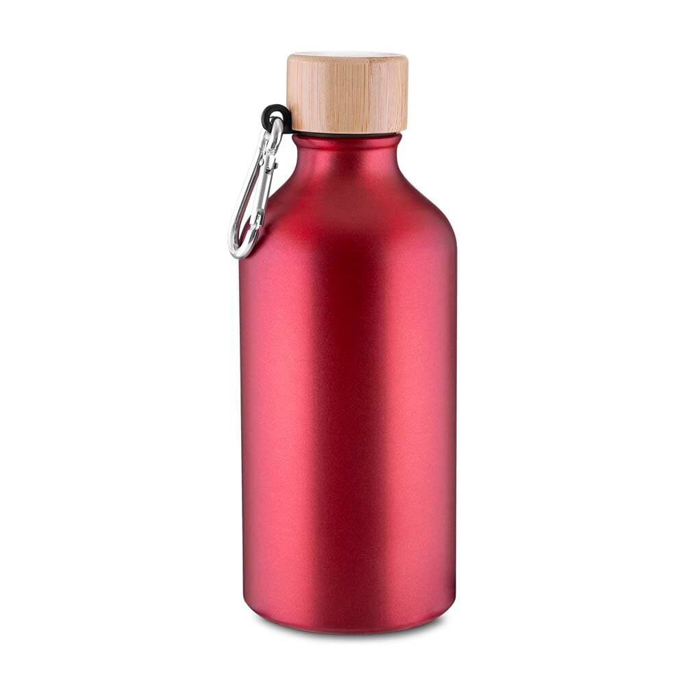 Garrafa Alumínio  550ml Tampa Bambu Mosquetão Vermelha