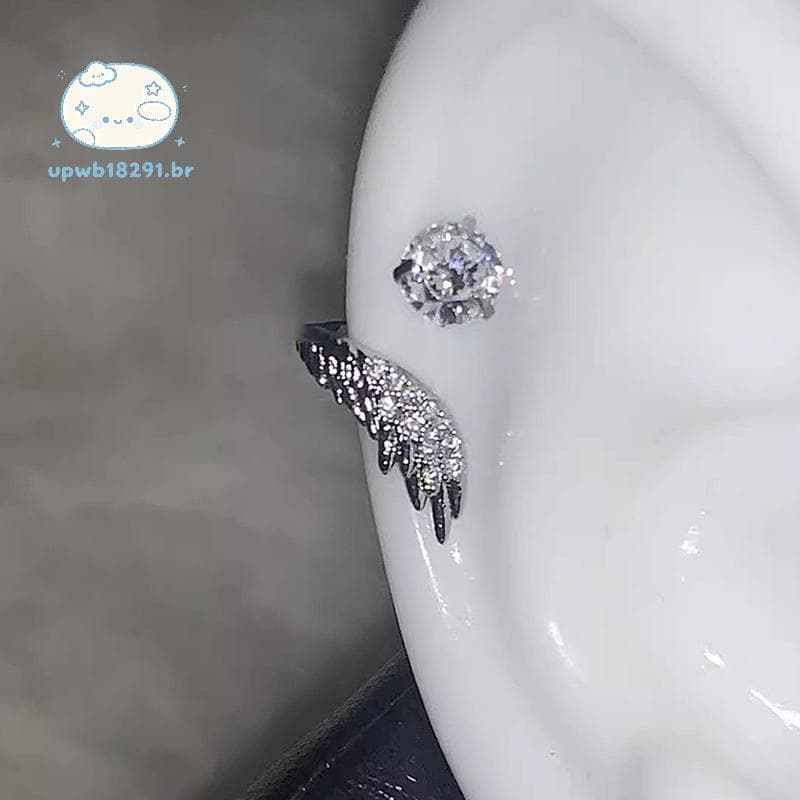 upwb 2 Peças Brincos De Punho De Orelha De Asa Brilhante Para Mulheres Acessórios De Joias De Piercing De Moda BR