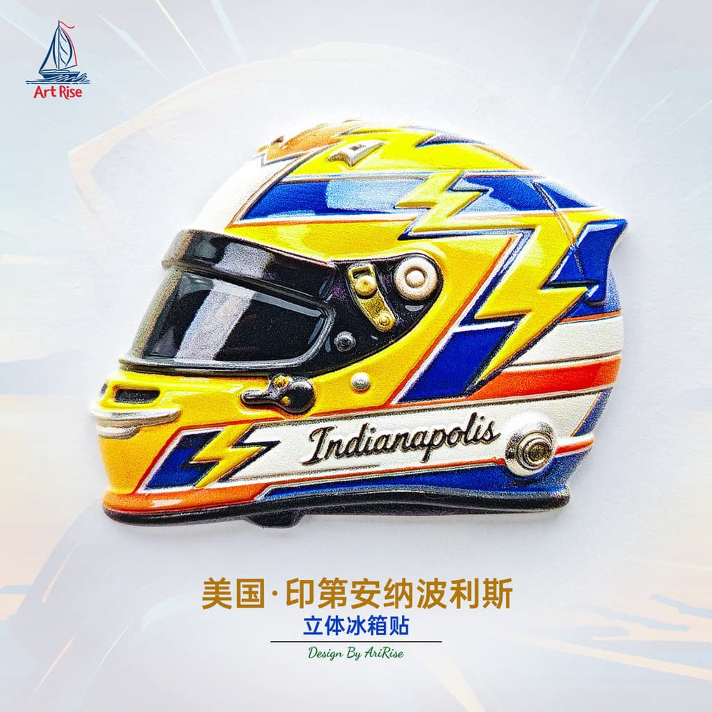 Indianapolis Capacete Amarelo , Ímãs De Geladeira Dos Eua Adesivos Resina Artesanal Adesivo Lembranças Criativas Decoraç