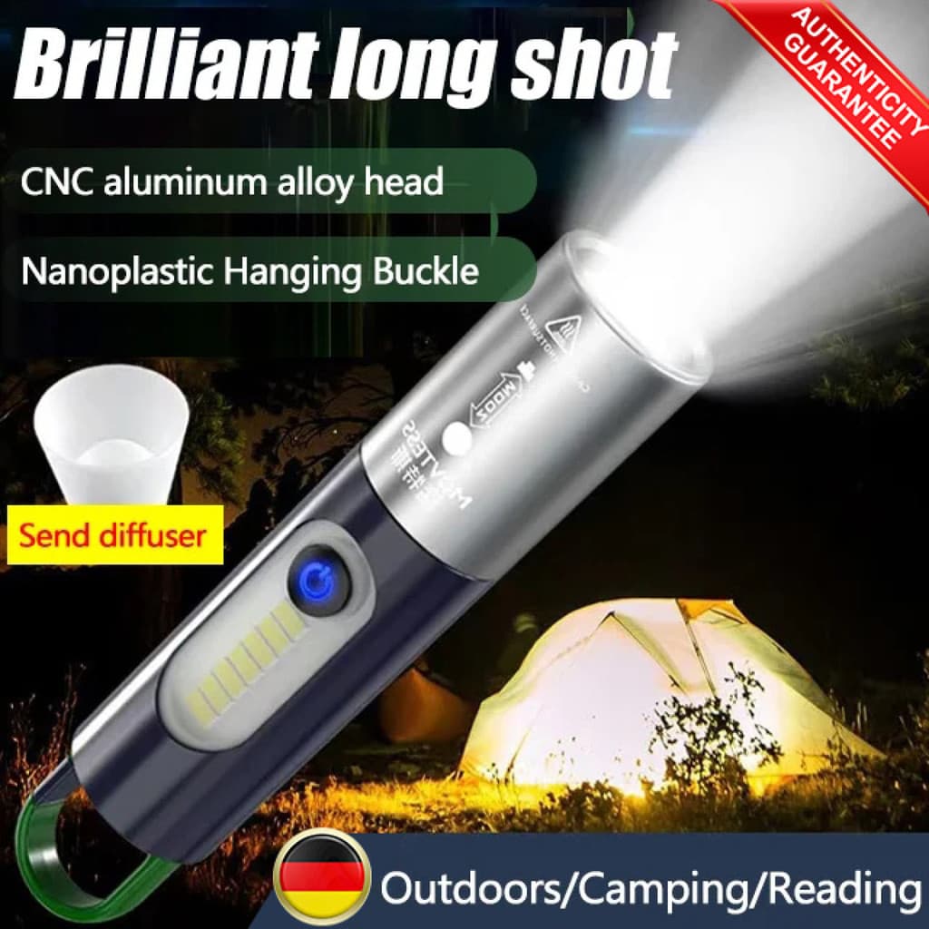 [Foco Ajustável] Chaveiro multifuncional para camping ao ar livre com carregamento USB e lanterna potente P50 Lanterna/L