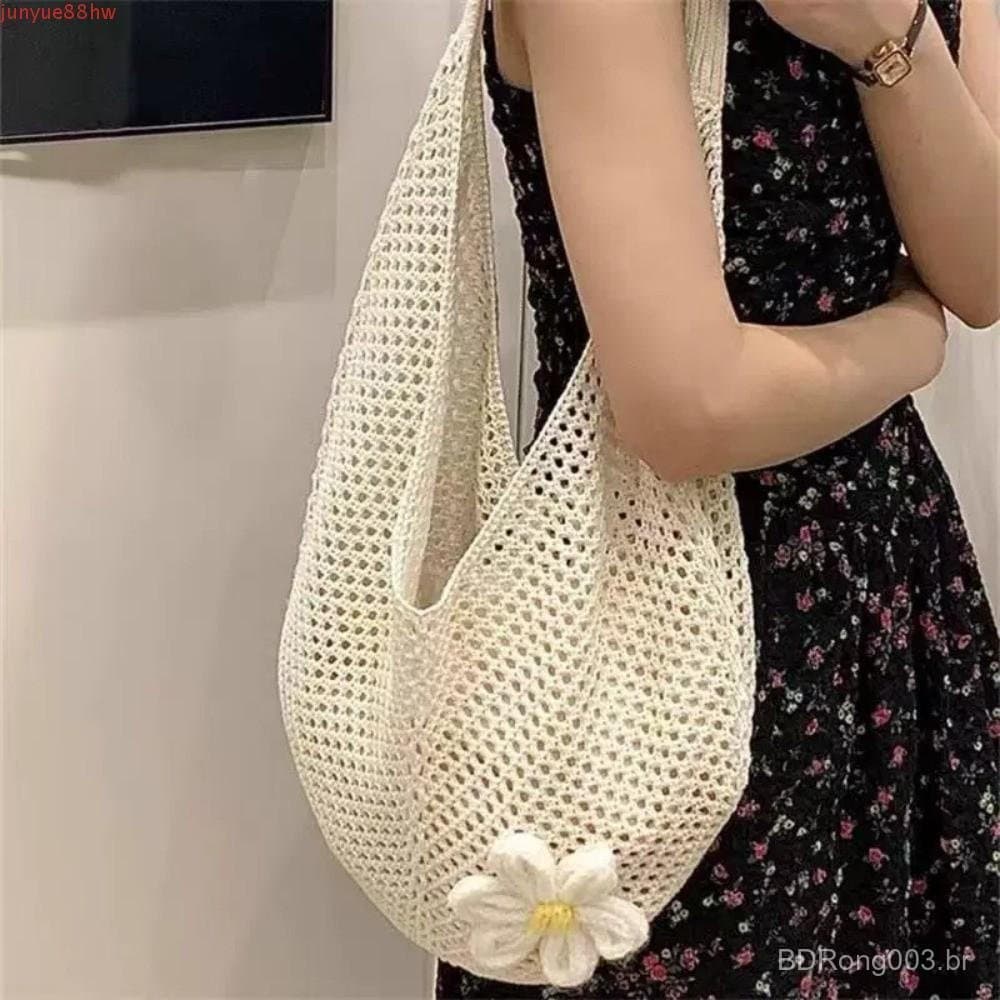 Bolsa De Ombro De Tricô JUNYUE , Sacola De Crochê Boêmia De Grande Capacidade Com Flores , Oca