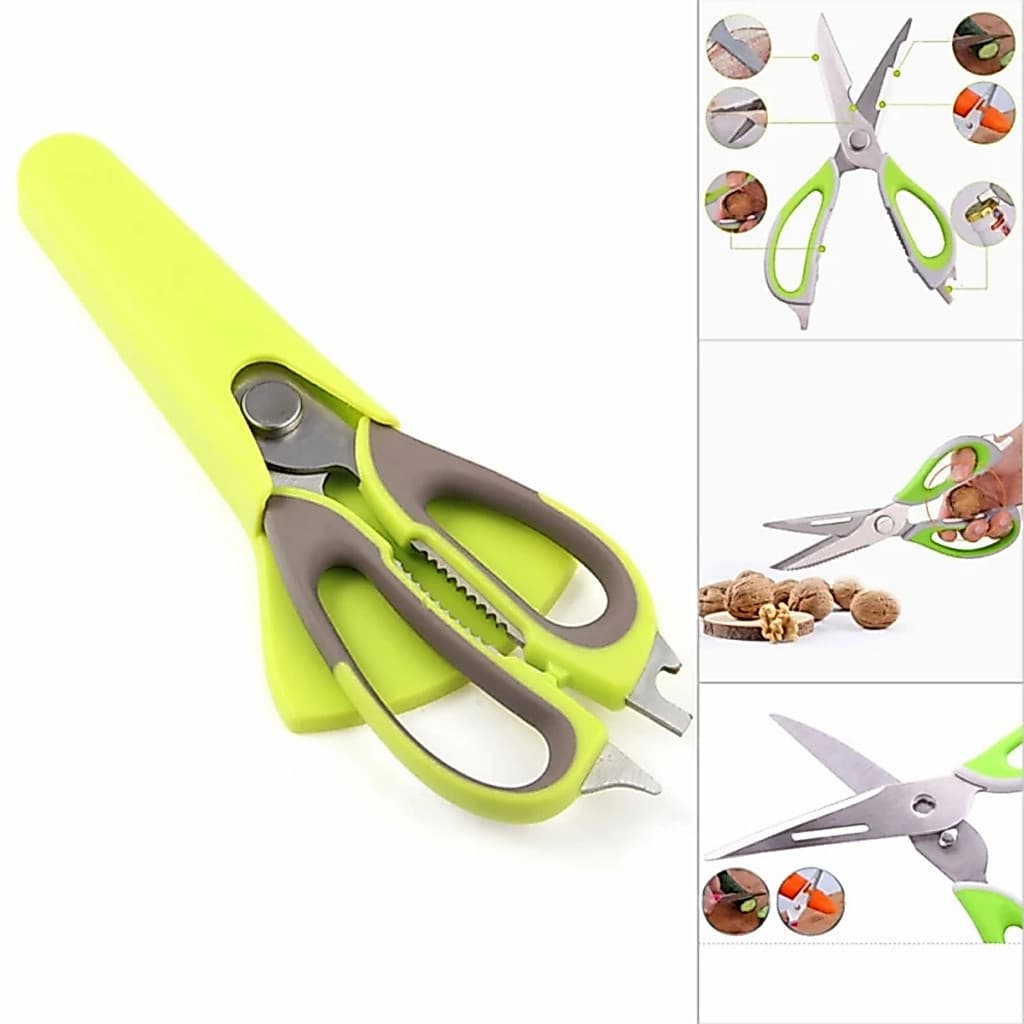 Tesoura de cozinha doméstica de aço inoxidável Tesoura magnética multifuncional Tesoura de geladeira 8204