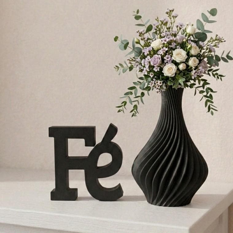 Kit Decorativo em 3D Fé + Vaso de Flores Casa e Decoração Sala e Escritório Impressão 3D