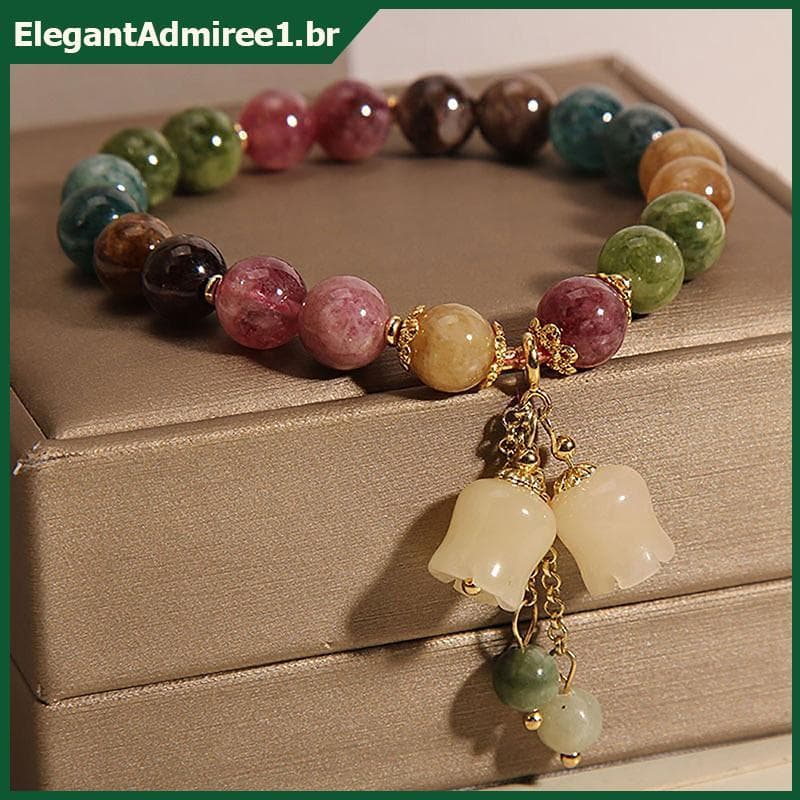 ELEGA Moda Cor Natural Turmalina Cristal Pulseiras Luz Feminina Luxo Orquídea Pingente Frisado Pulseira Festa De Anivers
