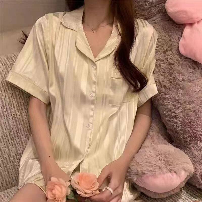 Pijamas femininos de seda gelo estilo coreano manga comprida fino 2026 conjunto de pijamas de seda feminino