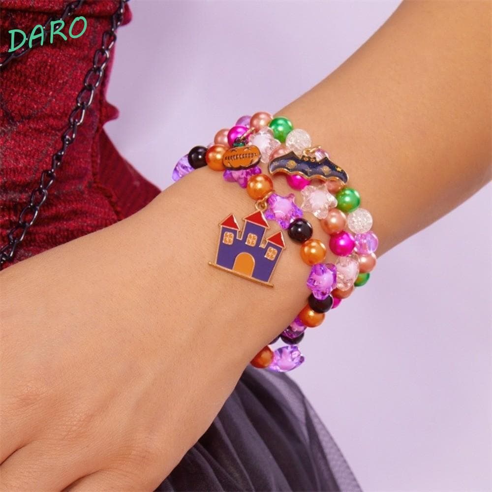 DARO 3 Peças De Pulseira Com Pingente De Abóbora , Conjunto De Corrente De Mão De Halloween De Gato Preto De Liga De Zin