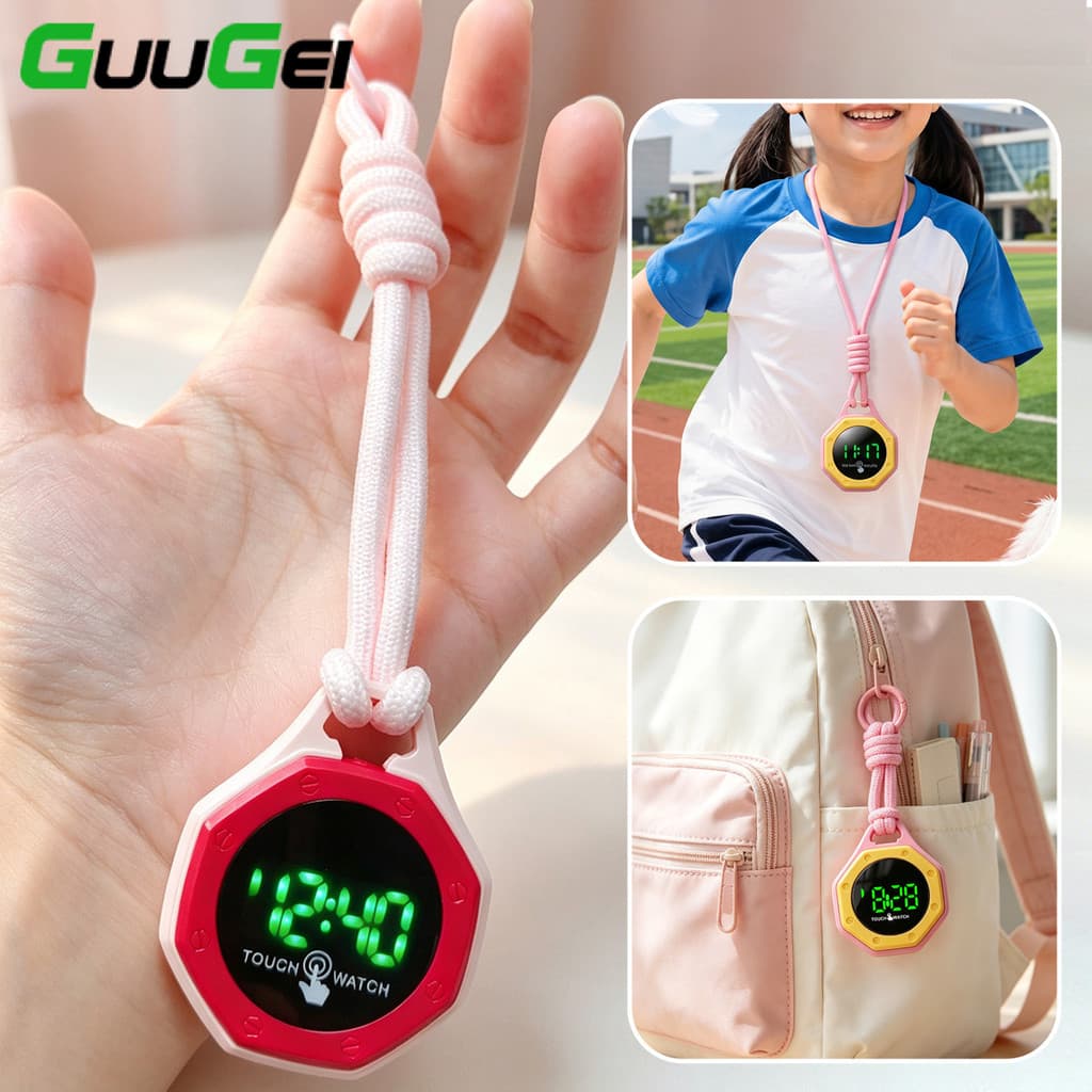 Guugei Digital LED Pendurado Relógio Mochila Pingente Chaveiro Eletrônico