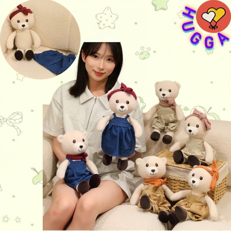 HUGGA 30 Cm Bonito Casal Rural Urso Boneca De Pelúcia Divertido Vários Estilos Brinquedo Presente Da Namorada Decoração