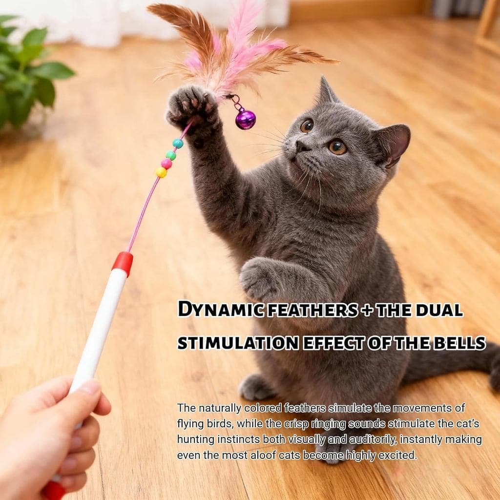 Gato pena vara brinquedo-fio de aço pena interativo gato vara treinamento-conchado sino gatinho varinha brinquedo animal