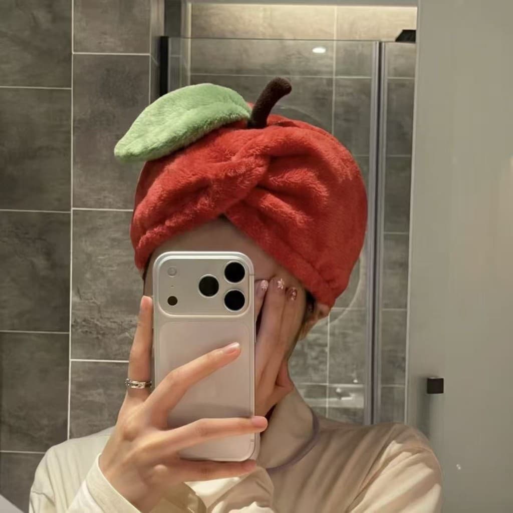 Touca de secagem de cabelo fofa estilo maçã, Super absorvente, toalha de secagem rápida, lenço Coral, Shampoo espesso, t