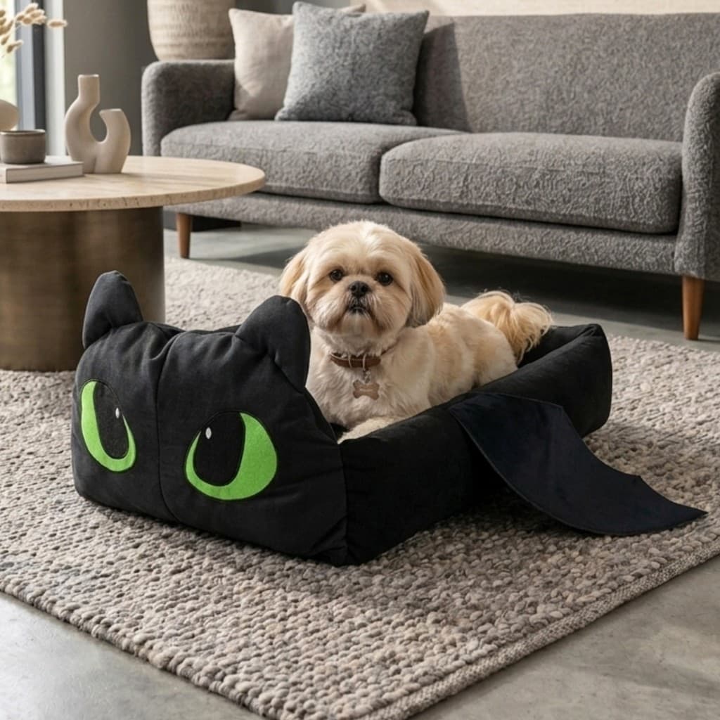 Cama Pet Dragão Banguela Caminha Cachorro Gato Suede Macia Impermeável 70x50cm com Zíper Refil Removível