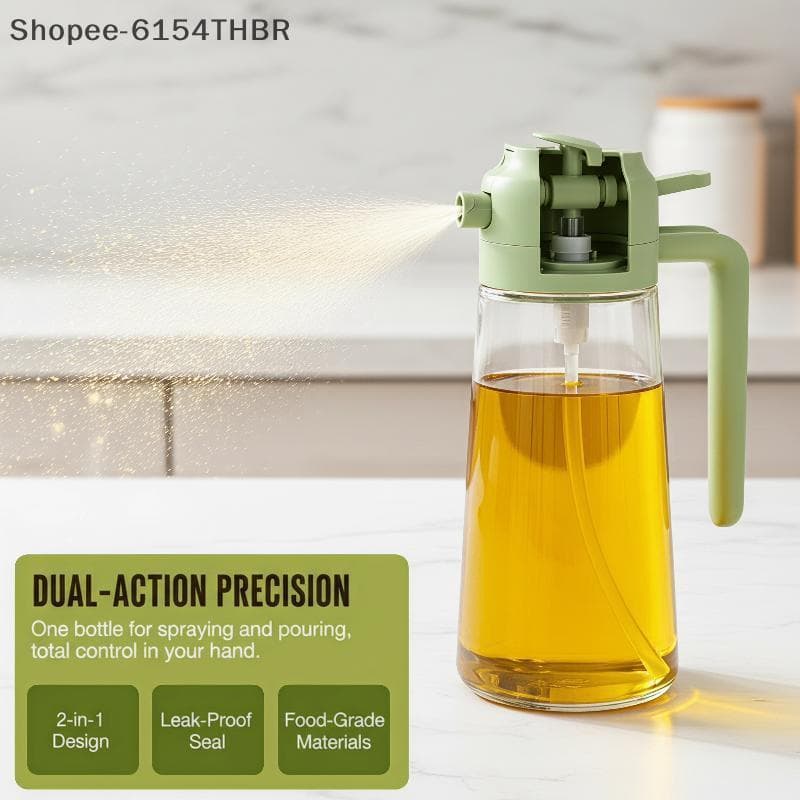 [RG] Garrafa De Óleo De Vidro 2 Em 1 470ml Dispensador À Prova De Vazamento De Qualidade Alimentar Para Cozinha , Churra