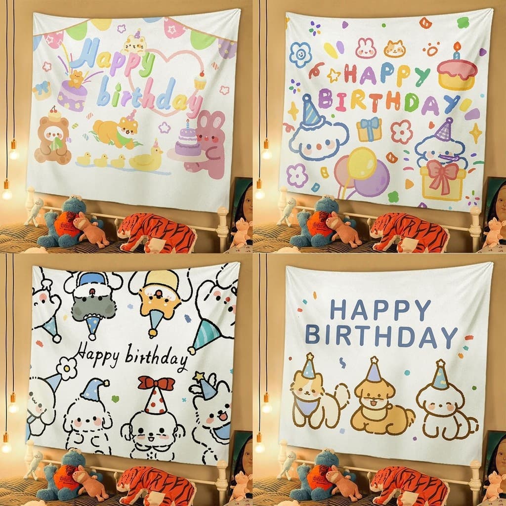 Feliz aniversário pano de fundo tapeçaria aluguel casa renovação dormitório decoração Layout pano de fundo pano de pared