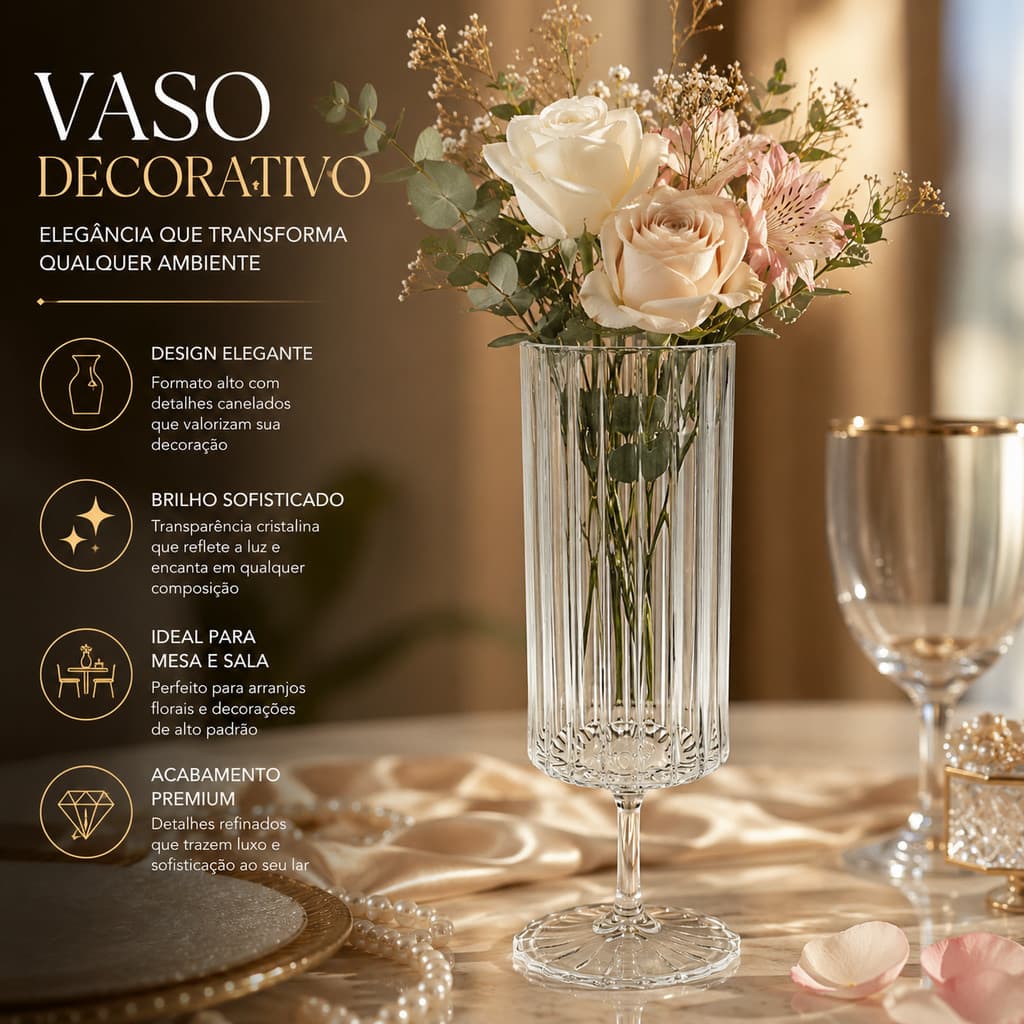 Mini Vaso Decorativo Transparente, Vaso Solitário para Flores, Vaso Canelado Decorativo para Mesa Posta
