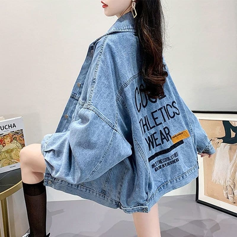 Jaqueta jeans bordada feminina gorda MM tamanho grande 100kg versão coreana jaqueta jeans solta elegante reduzir