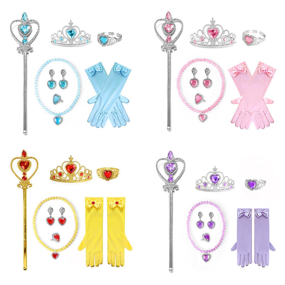 Conjunto de Fantasia de Princesa para Crian莽as 6 Pe莽as: Coroa, Varinha, Colar, Brincos, Anel, Luvas, Acess贸rios de Fanta