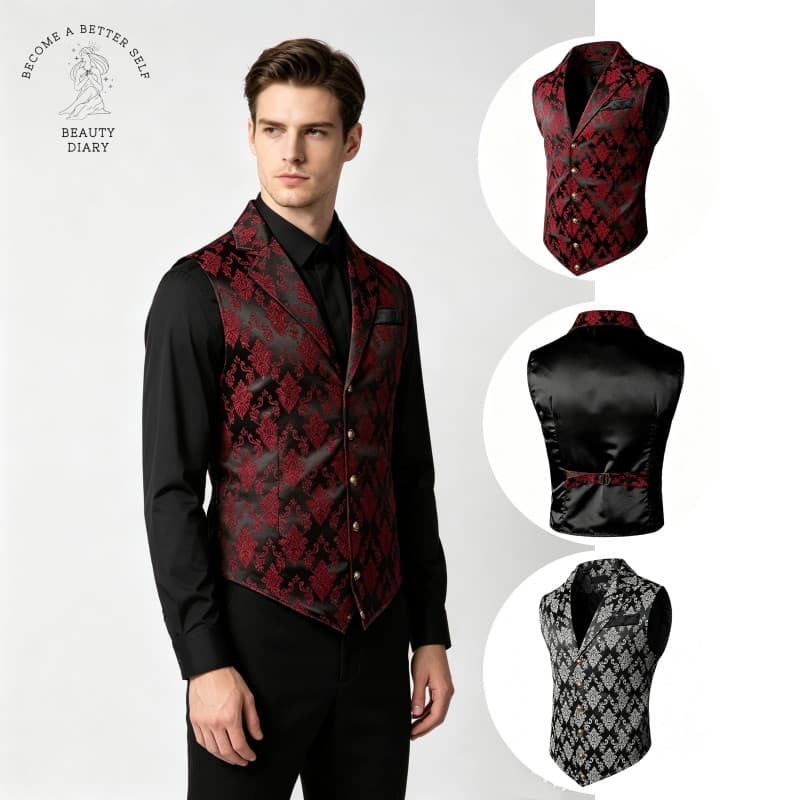Masculino Jacquard Floral Terno Colete Pico Lapela Único Breasted Formal Festa De Casamento Sem Mangas Vestido