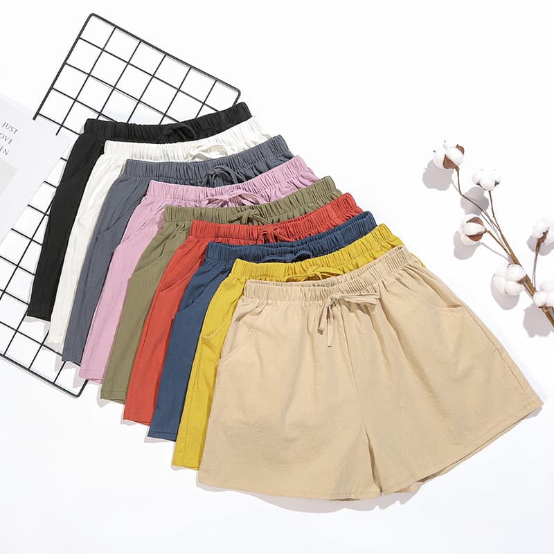 Shorts de linho de algodão feminino a linha exterior usar calças de perna larga tamanho grande esportes calças de três p