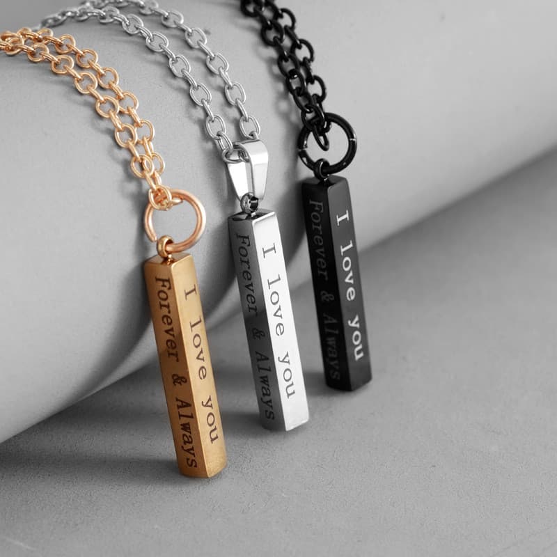 Colar longo de aço inoxidável com pingente "EU AMO VOCÊ", acessório de joalheria para casais.