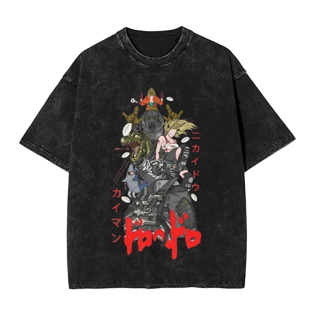 Camisetas Lavadas Dorohedoro Nikaido E Caiman Hip Hop Vintage Camiseta Harajuku Anime Streetwear Gráfico Topos Masculina