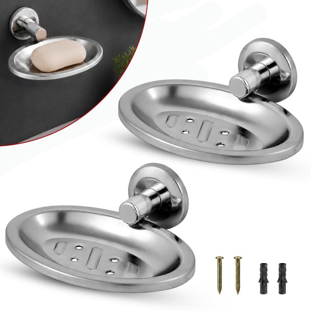 Kit 02 Saboneteiras Aço Inox com Fixação Dupla para Banheiro Porta Sabonete - Brilhosa e Resistente