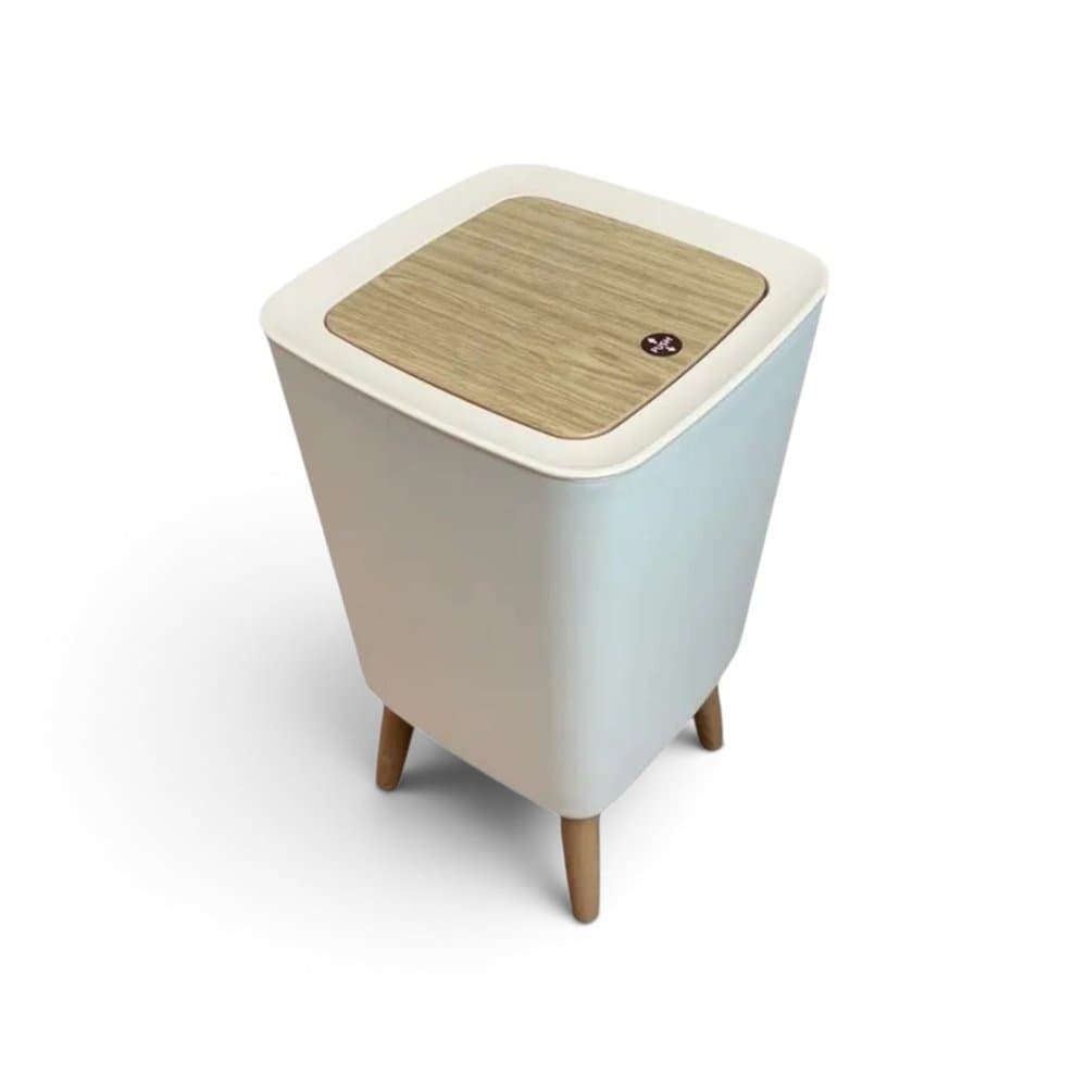 Lixeira Quadrada com Pés 36cm Clink com Tampa de Bambu para Banheiro Quarto Escritório