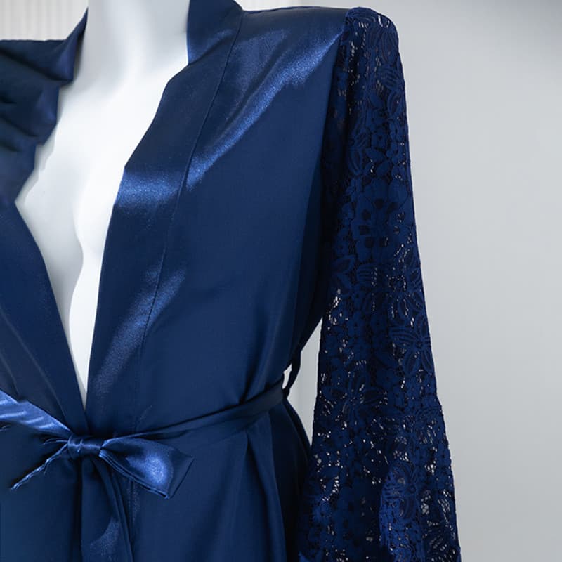 Roupão feminino de seda sintética, cor sólida, simples e elegante, leve, confortável e casual para uso doméstico.