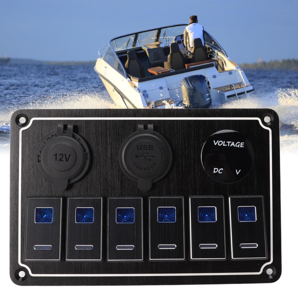 Painel de interruptor rocker de 6 gangues à prova d\'água DC12V a 24V 20A luz LED azul proteção contra sobrecarga de 5