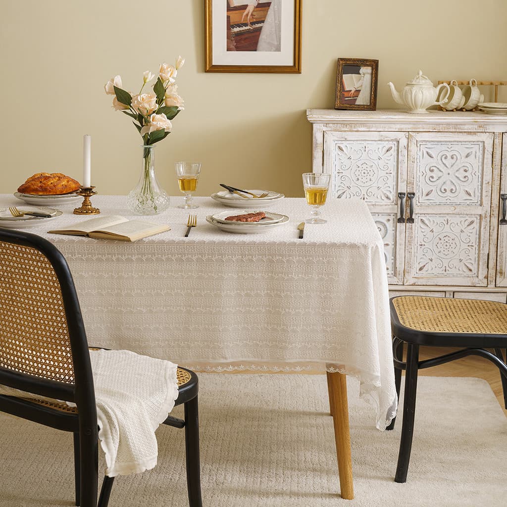 Toalha de mesa retangular bordada tridimensional, Pastoral americana, malha oca, toalha de mesa de café, pano de fundo d