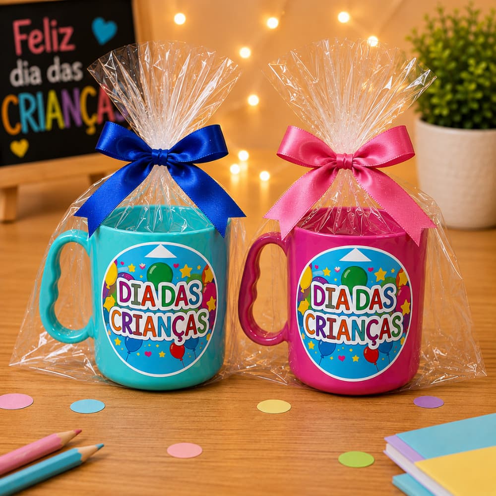 Kit 10 - 20 - 30 Canecas De plástico Dia Das Crianças Para Lembrancinha Presente Escolar