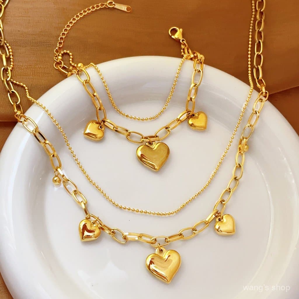Pingente em forma de coração de aço inoxidável, corrente irregular, pulseira resistente banhada a ouro, novo design de c
