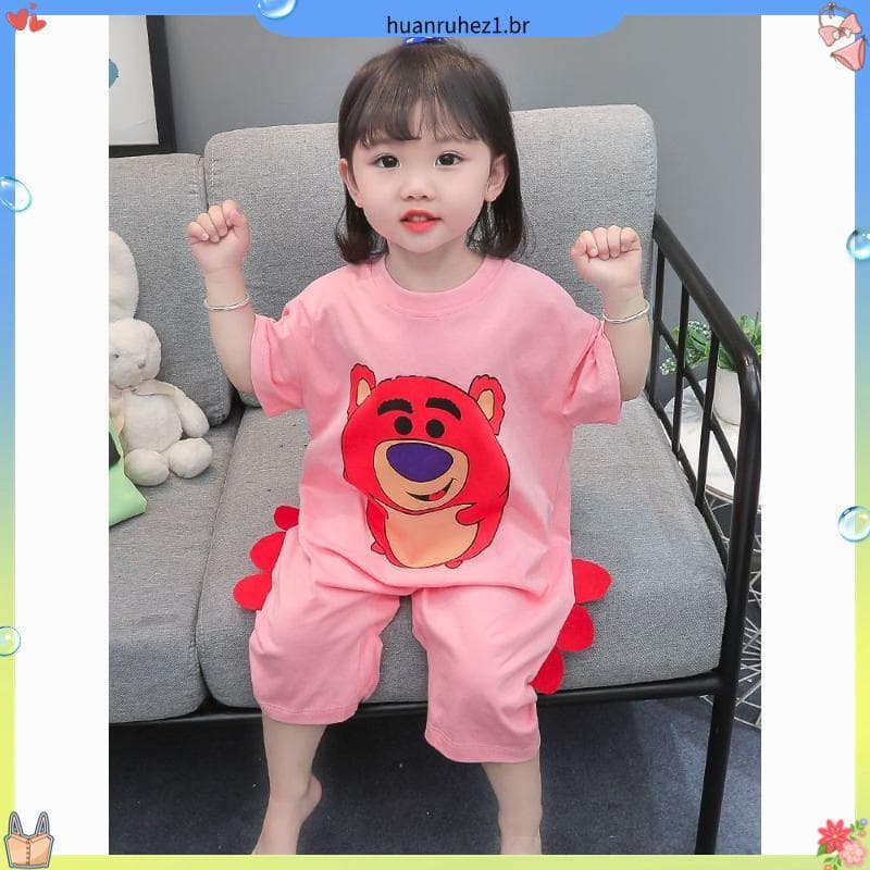 Verão meninas estilo fino 100% algodão macacão crianças dos desenhos animados impresso pijamas macacão bebê ar condicion
