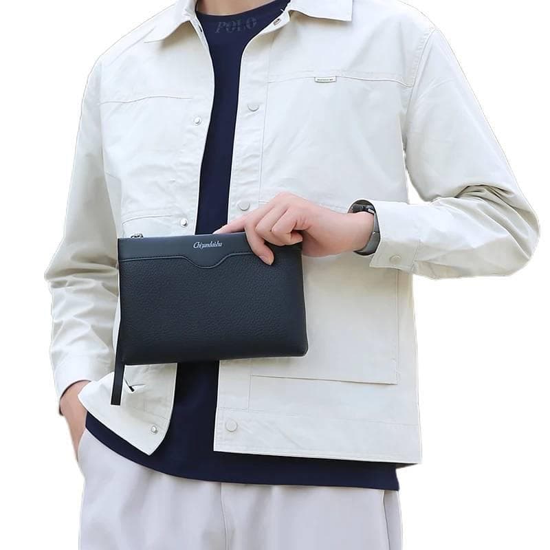 Elegante Tecido Selecionado Bolsa De Embreagem Masculina Flexível Resistente Ao Desgaste Couro Impermeável Bolsos Para H