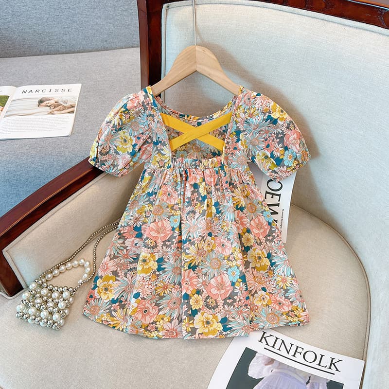 Vestido de verão para meninas vestido de princesa de algodão Floral