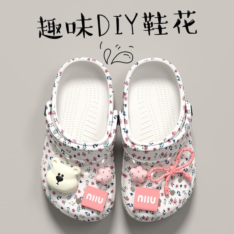 Chinelos Infantis Florais com Urso para Meninas, Chinelos de Praia de Verão com Desenho Animado Fofo, Antiderrapantes, C