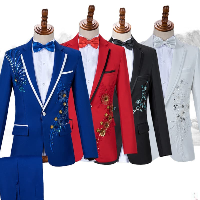 Novo estilo terno de lantejoulas terno coro desempenho adulto masculino palco desempenho traje anfitrião cantor vestido