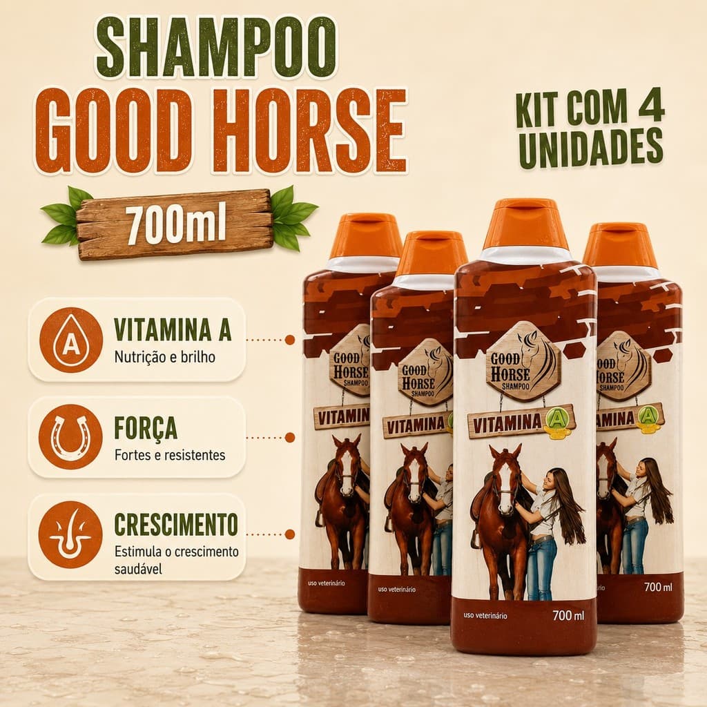 Kit com 4 Shampoo Para Cavalo Good Horse Vitamina A - 700 ML